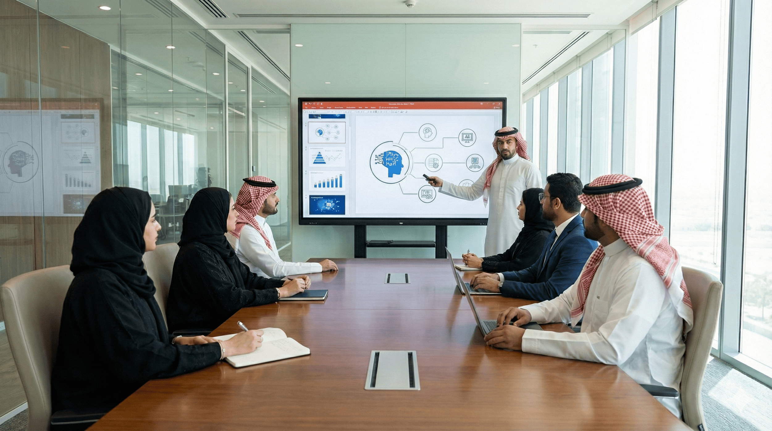 Strategic planning session in modern meeting room